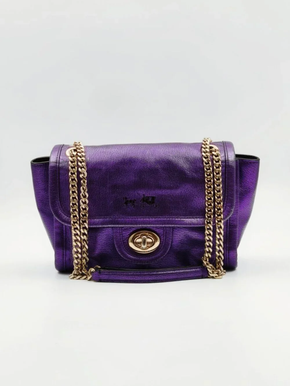 Coach Metallic Purple Leather Chain Shoulder Crossbody Bag Gold Hardware